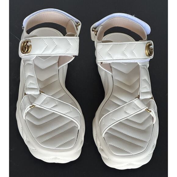 Gucci GG Quilted Open Toe Women’s White Leather Sandals 10 US (40 Eu) 776936 NIB - Picture 2 of 16